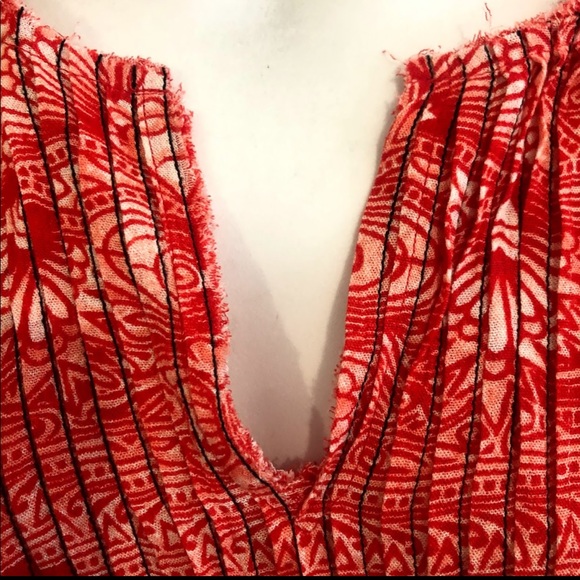 Free People Red White Myna Split  V-Neck Open Tie Back Tank Top - Picture 3 of 11